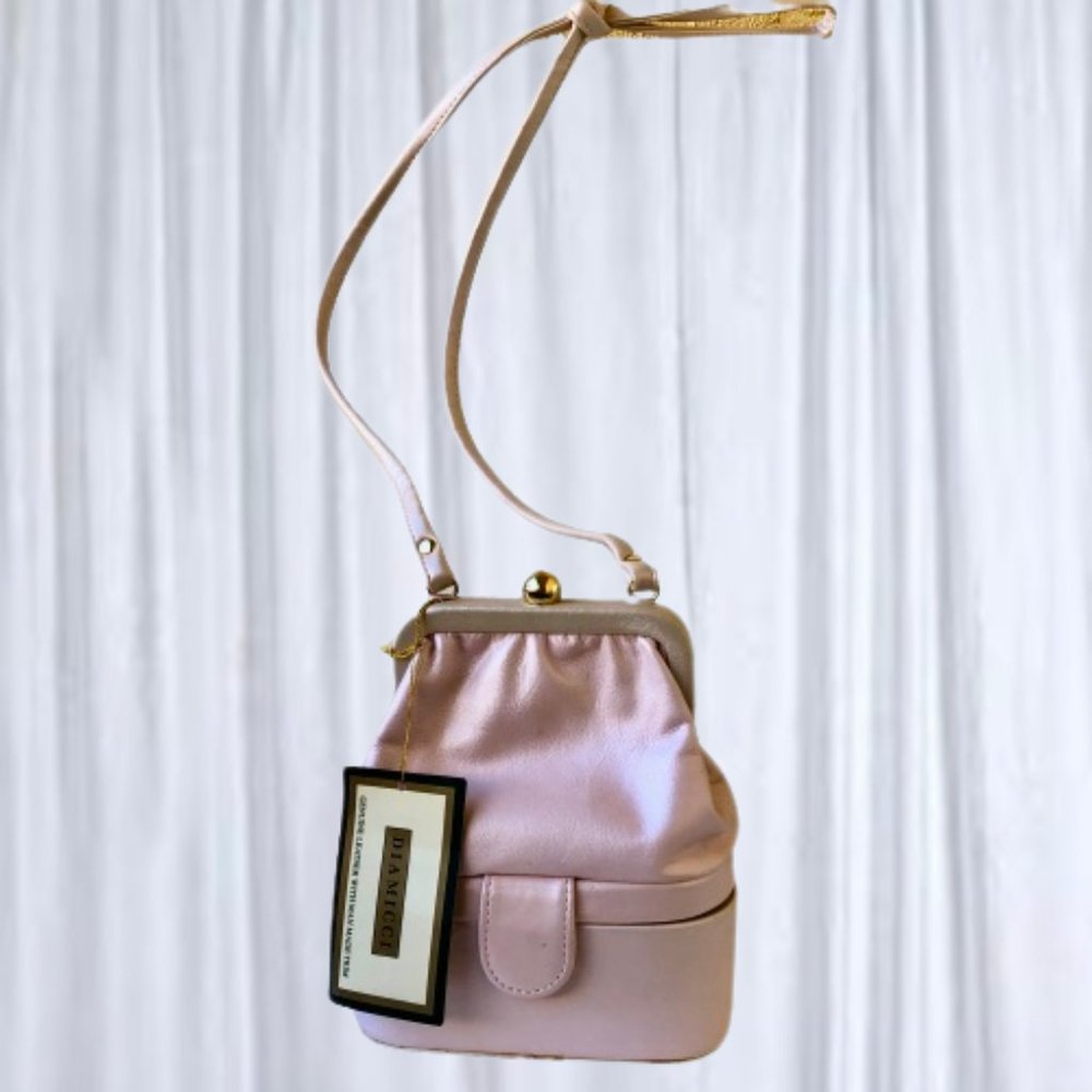 Diamicci Vintage Pink Leather 2 Compartment Framed Crossbody Handbag